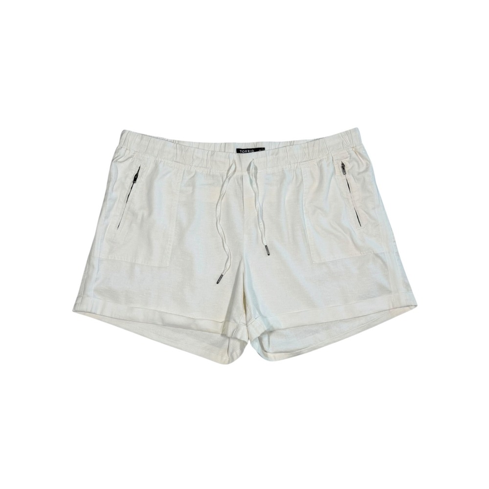 Torrid White‎ Linen Blend Drawstring Pull On Shorts Plus Size 3 3X Cuffed Zip